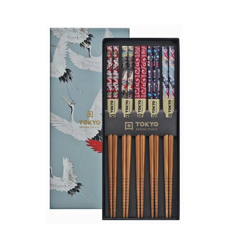 Eßstäbchen Rot & Lila Muster (Geschenkbox) 5 Paare