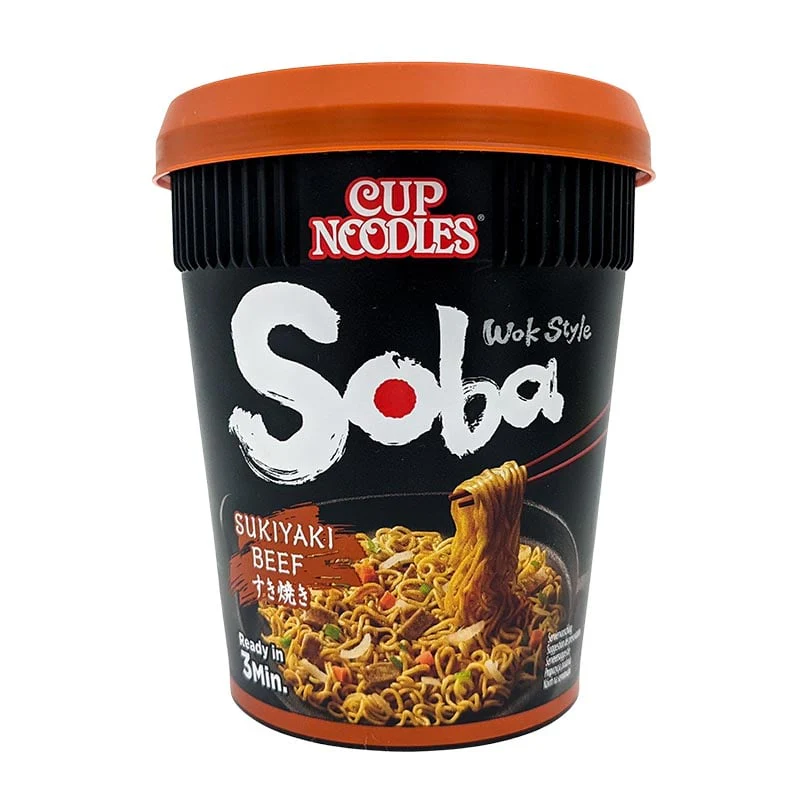 Nissin Soba Nudelt-Tasse Wok-Stil Sukiyaki Rindfleisch